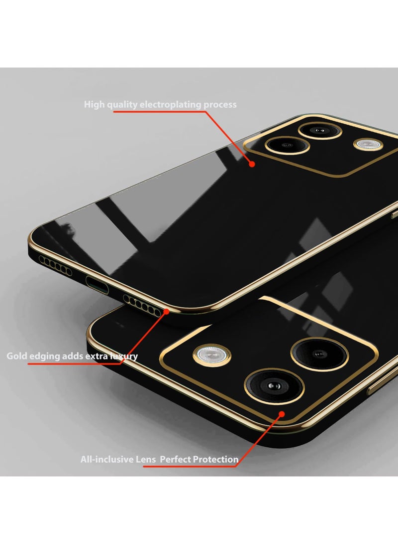 Compatible with Xiaomi POCO M7 Pro cover, smooth veneer gold plated chrome,Black Thin and smooth shock-proof full protection Xiaomi POCO M7 Pro case -Black  - Image 4