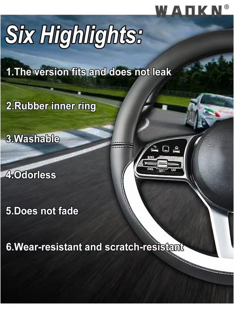 WAOKN New Nappa Leather Car Steering Wheel Cover, Two-Tone Sport Style O-Type Universal 15 Inch Comfortable Non-Slip Wear-Resistant Protector, All Season Car Interior Accessories Fit for Most Cars Trucks SUVs（ Beige&black） - Image 3