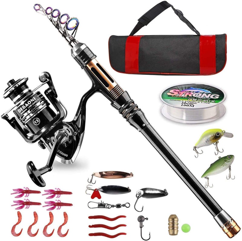 BlueFire Fishing Rod Kit, Carbon Fiber Telescopic Fishing Pole and Reel Combo with Spinning Reel, Line, Lure, Hooks and Carrier Bag, Fishing Gear Set for Beginner Adults Saltwater Freshwater(2.7M) - Image 1