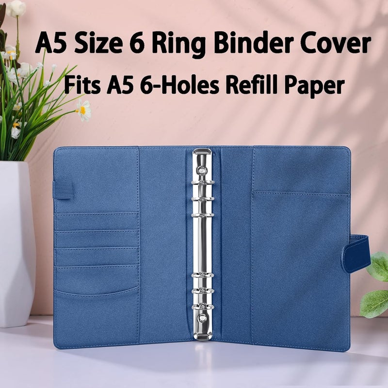 Antner A5 Binder 6 Ring Refillable Notebook Budget Planner Cover for Cash Organizer, PU Leather Loose Leaf Kpop Photocard Holder Small Binder for A5 Planner Inserts with Magnetic Buckle, Glitter Blue - Image 2