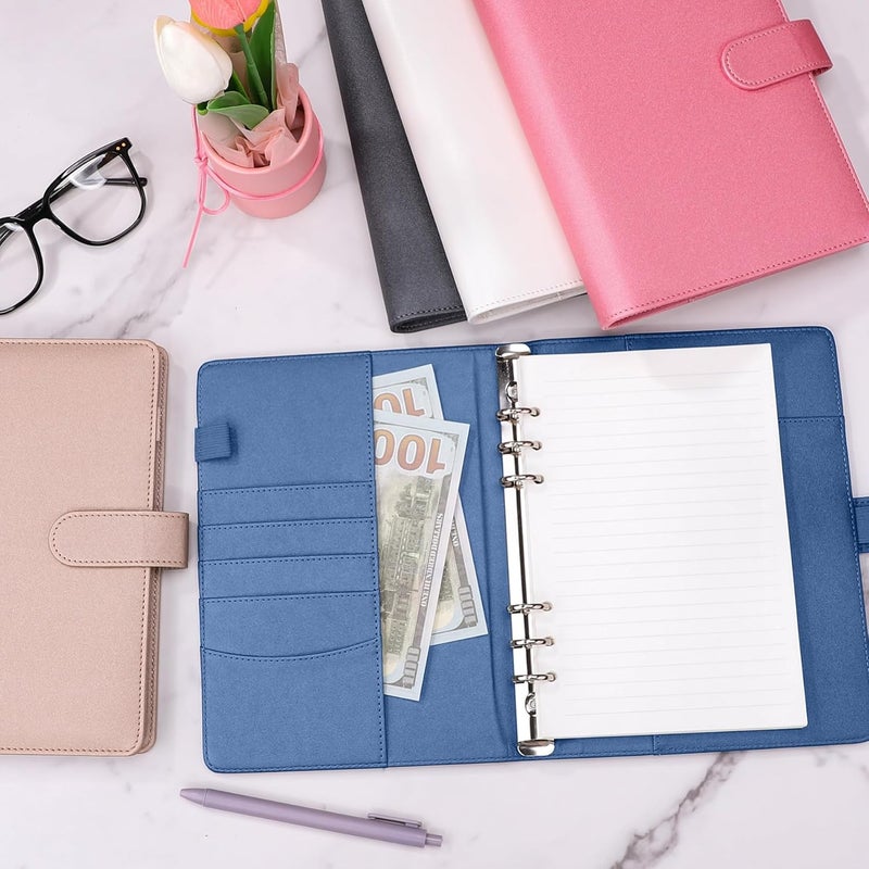 Antner A5 Binder 6 Ring Refillable Notebook Budget Planner Cover for Cash Organizer, PU Leather Loose Leaf Kpop Photocard Holder Small Binder for A5 Planner Inserts with Magnetic Buckle, Glitter Blue - Image 4