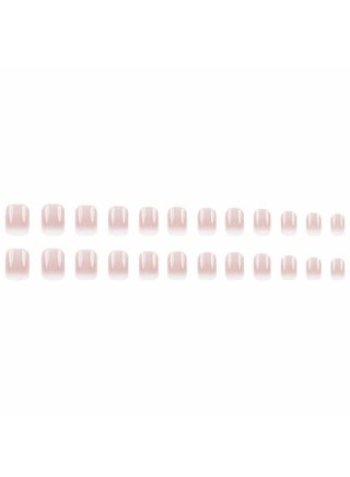 Short Square Press on Nails French Fake Nails Ombre Acrylic Nails Press on Full Cover Glossy False Nails Artificial Stick on Nail for Women Manicure Decoration 24PCS - view 5