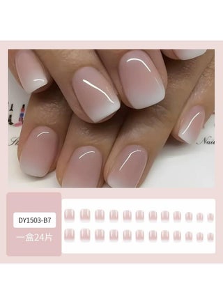 Short Square Press on Nails French Fake Nails Ombre Acrylic Nails Press on Full Cover Glossy False Nails Artificial Stick on Nail for Women Manicure Decoration 24PCS - view 4