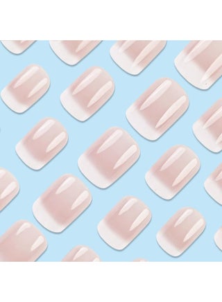 Short Square Press on Nails French Fake Nails Ombre Acrylic Nails Press on Full Cover Glossy False Nails Artificial Stick on Nail for Women Manicure Decoration 24PCS - view 3