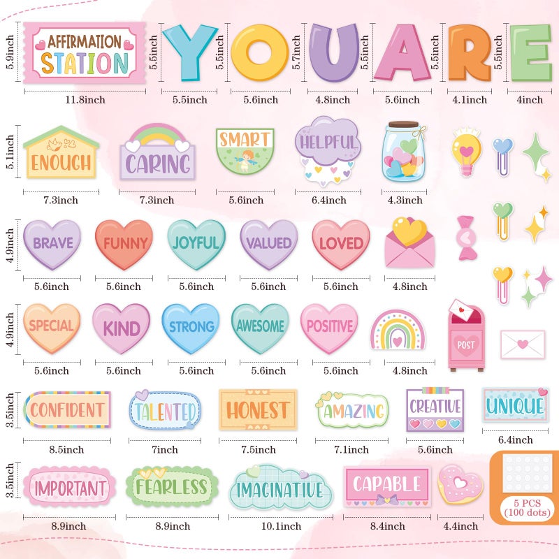 Weekgrat 45pcs Valentines Affirmation Station Bulletin Board Set Motivational Posters Classroom Mirror Growth Mindset Decor Positive Affirmations Accents Cutouts for School Office Home Teacher Wall - Image 3