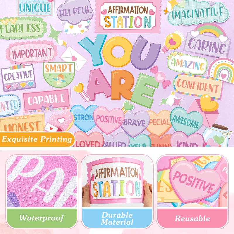 Weekgrat 45pcs Valentines Affirmation Station Bulletin Board Set Motivational Posters Classroom Mirror Growth Mindset Decor Positive Affirmations Accents Cutouts for School Office Home Teacher Wall - Image 4