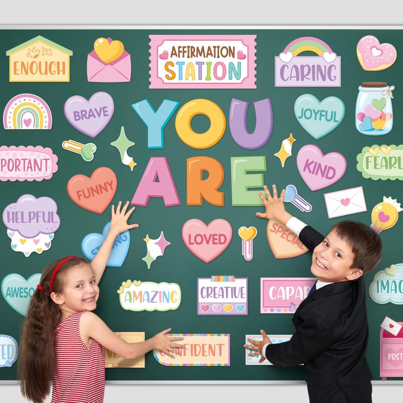 Weekgrat 45pcs Valentines Affirmation Station Bulletin Board Set Motivational Posters Classroom Mirror Growth Mindset Decor Positive Affirmations Accents Cutouts for School Office Home Teacher Wall - Image 2