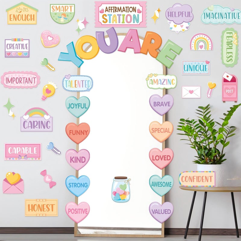 Weekgrat 45pcs Valentines Affirmation Station Bulletin Board Set Motivational Posters Classroom Mirror Growth Mindset Decor Positive Affirmations Accents Cutouts for School Office Home Teacher Wall - Image 5