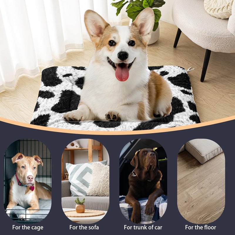 HOSIMA Cow Fur Print Dog Mats for Sleeping,Western Farmhouse Animal Themed Fuzzy Pet Bed Mat,30L*26W Inch,Suitable for Small Dog Bed,Washable Soft Cozy Black-White Pet Pad. - Image 4