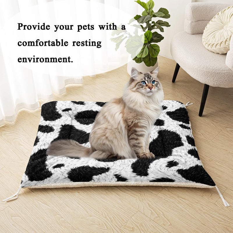 HOSIMA Cow Fur Print Dog Mats for Sleeping,Western Farmhouse Animal Themed Fuzzy Pet Bed Mat,30L*26W Inch,Suitable for Small Dog Bed,Washable Soft Cozy Black-White Pet Pad. - Image 2