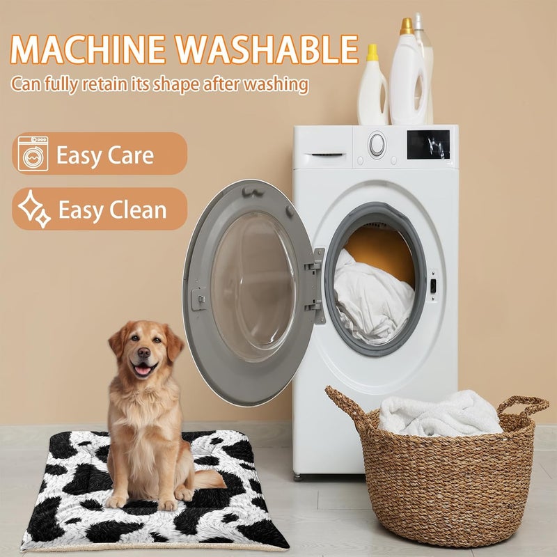 HOSIMA Cow Fur Print Dog Mats for Sleeping,Western Farmhouse Animal Themed Fuzzy Pet Bed Mat,30L*26W Inch,Suitable for Small Dog Bed,Washable Soft Cozy Black-White Pet Pad. - Image 5