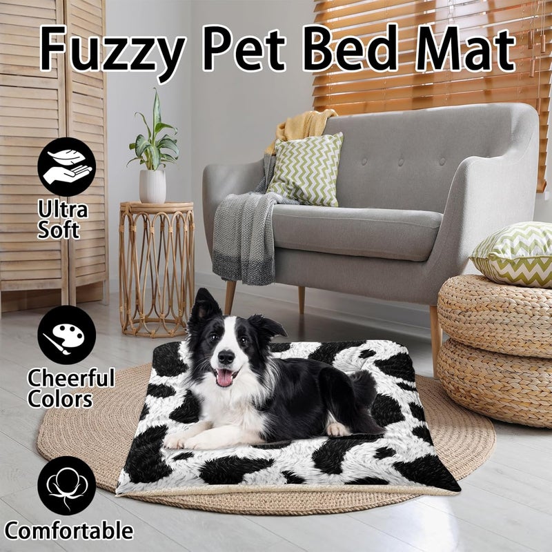 HOSIMA Cow Fur Print Dog Mats for Sleeping,Western Farmhouse Animal Themed Fuzzy Pet Bed Mat,30L*26W Inch,Suitable for Small Dog Bed,Washable Soft Cozy Black-White Pet Pad. - Image 3
