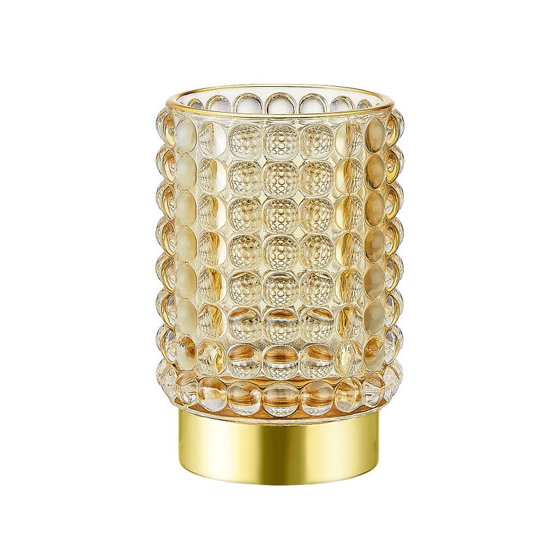 LEICURACE Makeup Brush Holder Organizer,Toothbrush Holders,Desk Pen Pencil Holder,Multifunctional Vintage Glass Brush Cup(A38-3-US/Gold/L) - Image 1