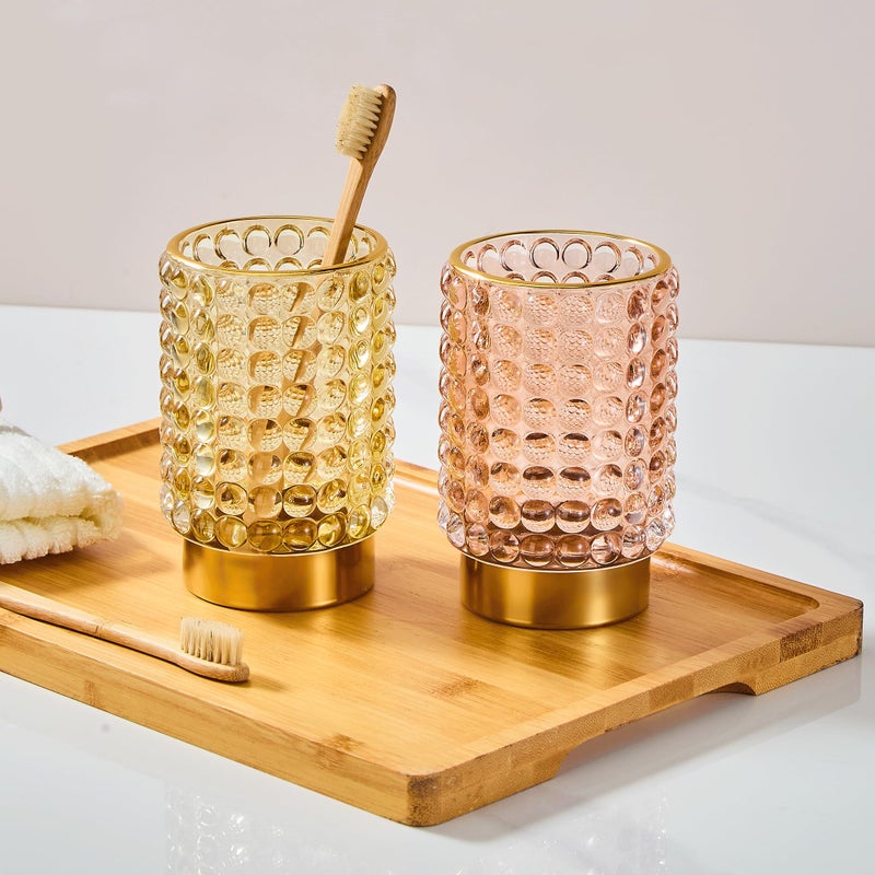 LEICURACE Makeup Brush Holder Organizer,Toothbrush Holders,Desk Pen Pencil Holder,Multifunctional Vintage Glass Brush Cup(A38-3-US/Gold/L) - Image 2