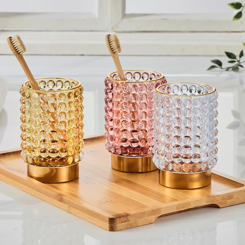 LEICURACE Makeup Brush Holder Organizer,Toothbrush Holders,Desk Pen Pencil Holder,Multifunctional Vintage Glass Brush Cup(A38-3-US/Gold/L) - Image 3