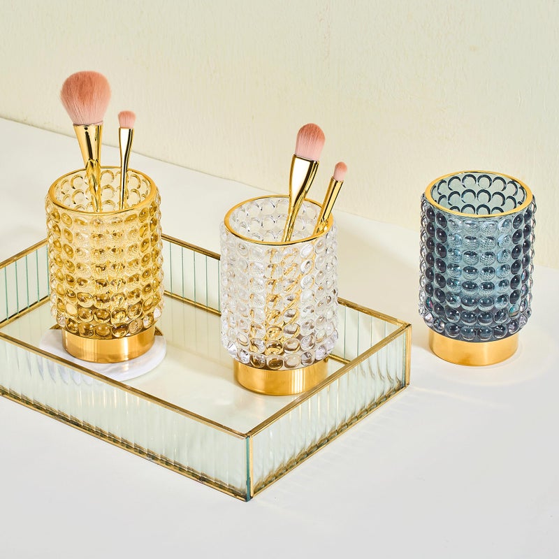 LEICURACE Makeup Brush Holder Organizer,Toothbrush Holders,Desk Pen Pencil Holder,Multifunctional Vintage Glass Brush Cup(A38-3-US/Gold/L) - Image 5