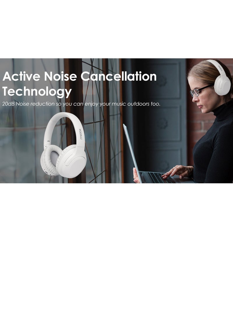moodix - Moodix KO23NB1701W ANC Active Noise Cancelling Wireless Bluetooth On-Ear Headphones, Android and iPhone Compatible, White - Image 1