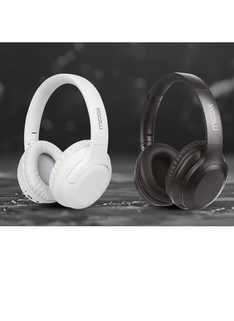 moodix - Moodix KO23NB1701W ANC Active Noise Cancelling Wireless Bluetooth On-Ear Headphones, Android and iPhone Compatible, White - Image 1