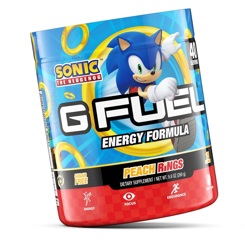 G Fuel Sonic Energy Powder, Sugar Free, Clean Caffeine Focus Supplement, Water Mix, Peach Ring Candy Flavor, Focus Amino, Vitamin + Antioxidants Blend - 9.8 oz (40 Servings) - Image 2