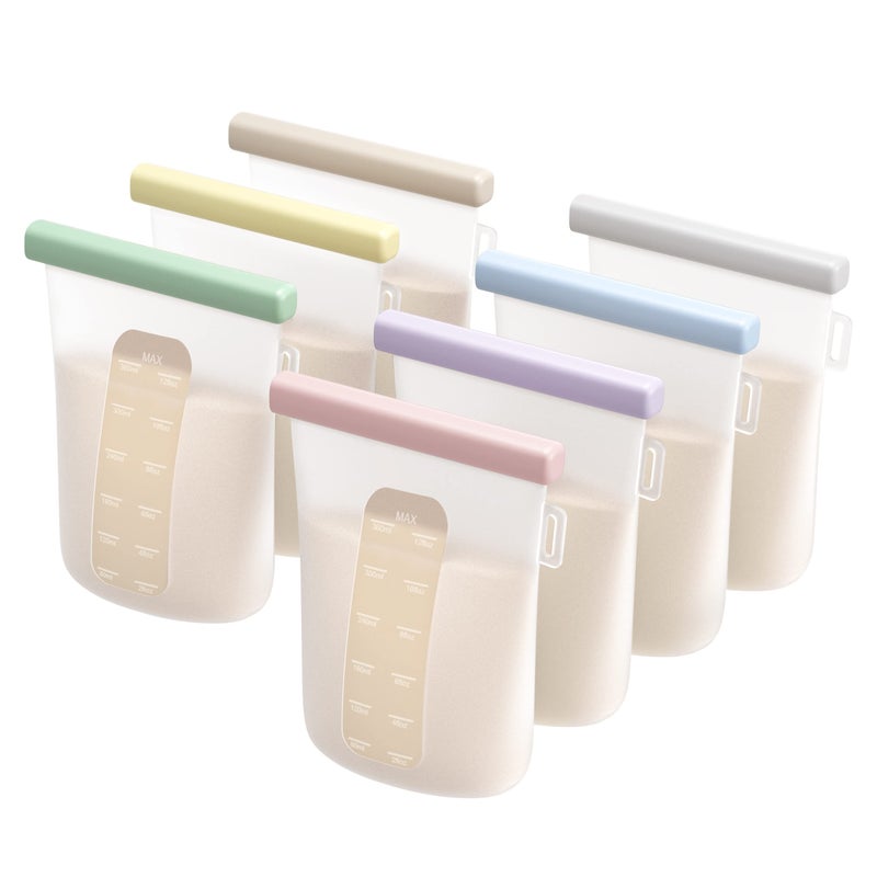 Nuliie 7 Pcs Reusable Silicone Breastmilk Storage Bags 12oz360ml Double LeakProof BPA Free SelfStanding Milk Bags for Breastfeeding Baby Food Pouches