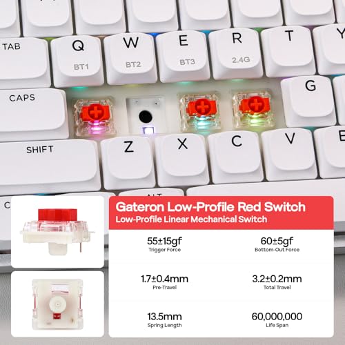 EPOMAKER Luma84 Low Profile Aluminum Mechanical Keyboard, QMK/VIA Programmable, Tri-Mode Wireless, Win/MAC/Linux Compatible, RGB Backlight (White&Purple, Gateron Low-Profile Red Switch) - Image 3