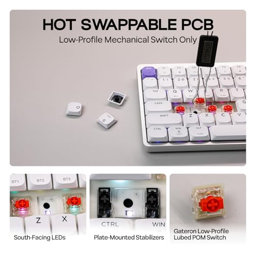 EPOMAKER Luma84 Low Profile Aluminum Mechanical Keyboard, QMK/VIA Programmable, Tri-Mode Wireless, Win/MAC/Linux Compatible, RGB Backlight (White&Purple, Gateron Low-Profile Red Switch) - Image 5