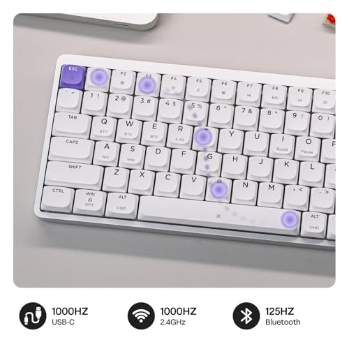 EPOMAKER Luma84 Low Profile Aluminum Mechanical Keyboard, QMK/VIA Programmable, Tri-Mode Wireless, Win/MAC/Linux Compatible, RGB Backlight (White&Purple, Gateron Low-Profile Red Switch) - Image 4