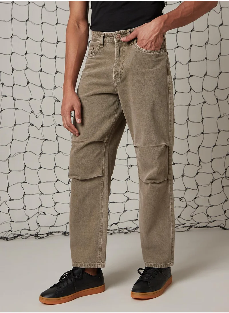 هوبرهولمي Men's Beige 100% Cotton Distressed Jeans