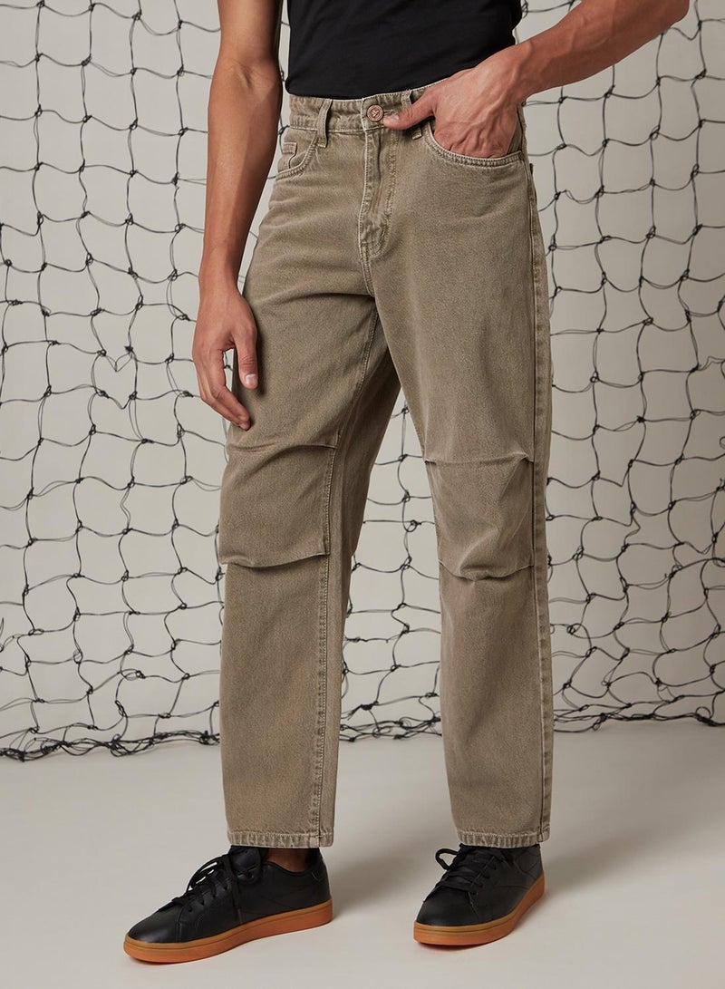 Hubberholme Men's Beige 100% Cotton Distressed Jeans  - Image 2