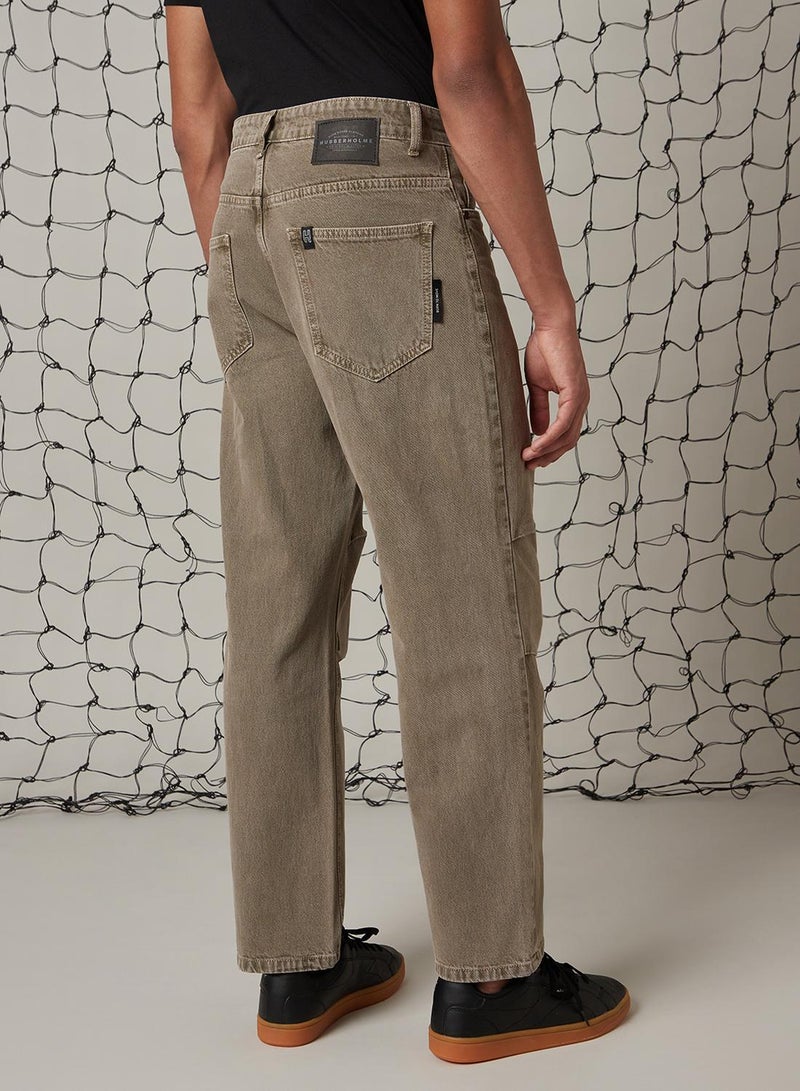 Hubberholme Men's Beige 100% Cotton Distressed Jeans  - Image 3