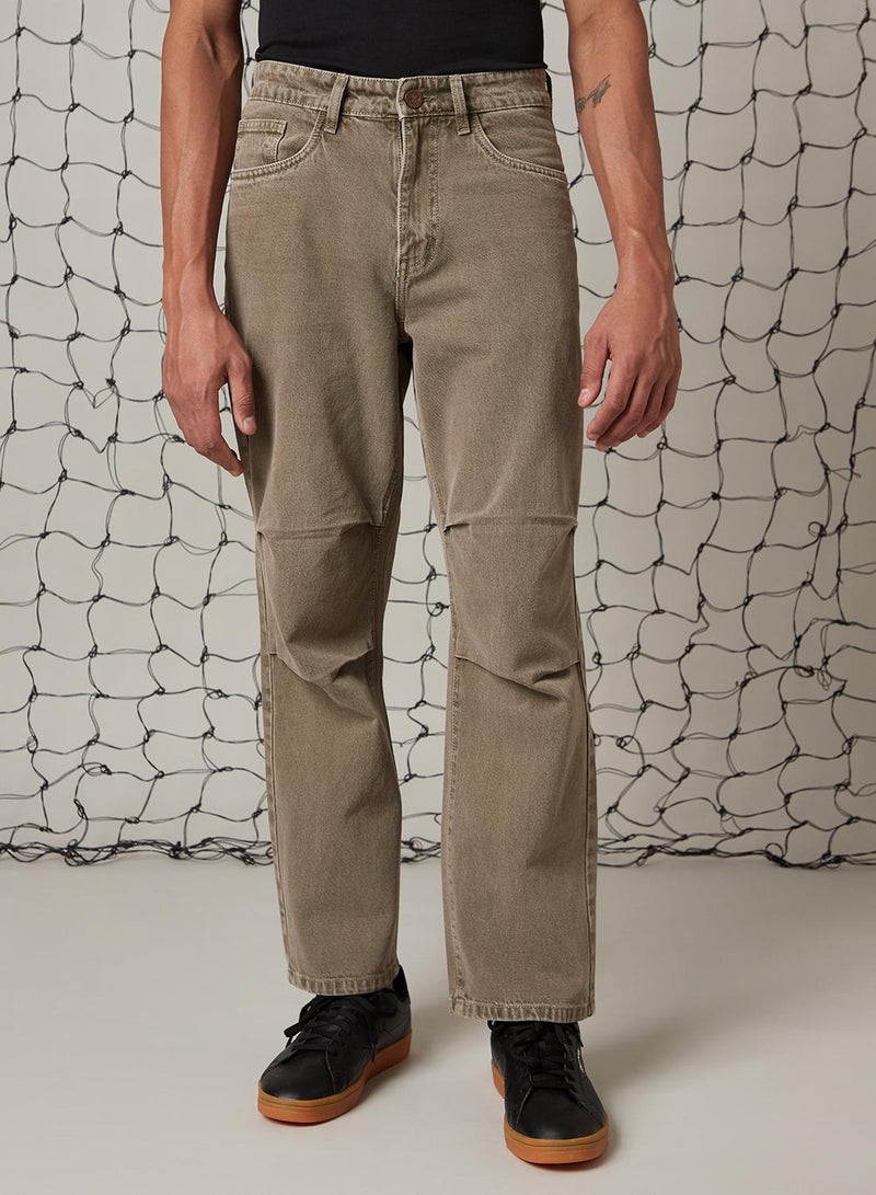 Hubberholme Men's Beige 100% Cotton Distressed Jeans  - Image 5