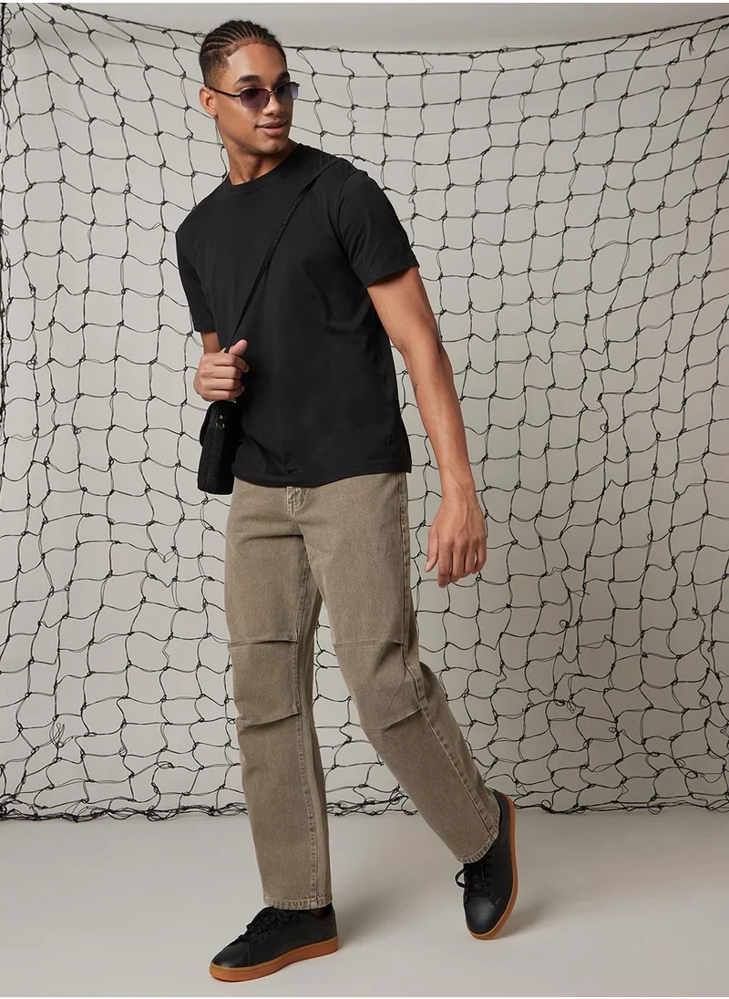 هوبرهولمي Men's Beige 100% Cotton Distressed Jeans