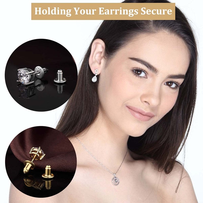 DELECOE 14K Gold Bullet Locking Earring Backs for Diamond Studs,925 Sterling Silver Hypoallergenic Replacements Backings for Pierced Earrings,6mm - Image 4