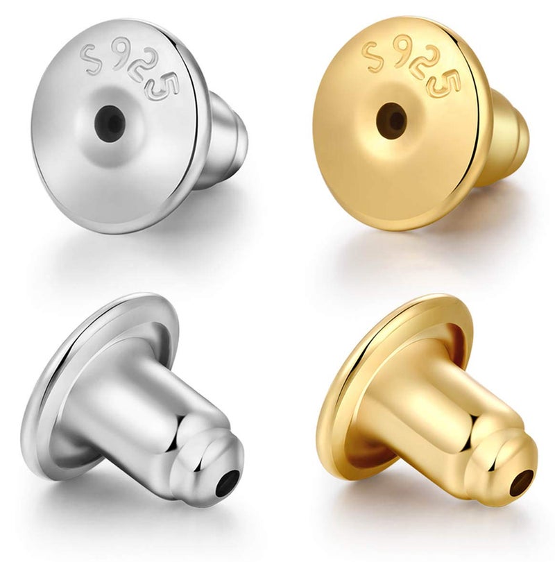 DELECOE 14K Gold Bullet Locking Earring Backs for Diamond Studs,925 Sterling Silver Hypoallergenic Replacements Backings for Pierced Earrings,6mm - Image 1
