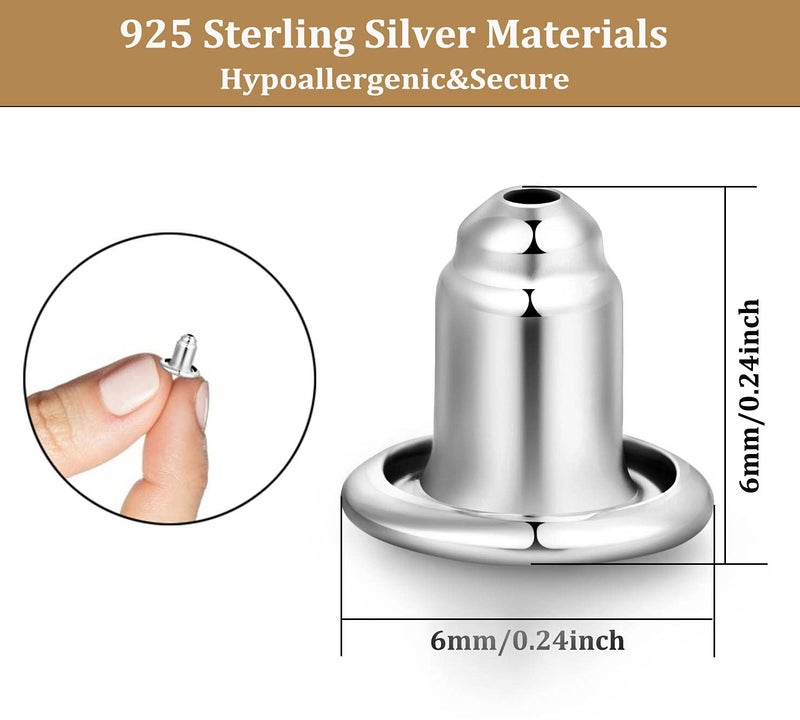 DELECOE 14K Gold Bullet Locking Earring Backs for Diamond Studs,925 Sterling Silver Hypoallergenic Replacements Backings for Pierced Earrings,6mm - Image 5