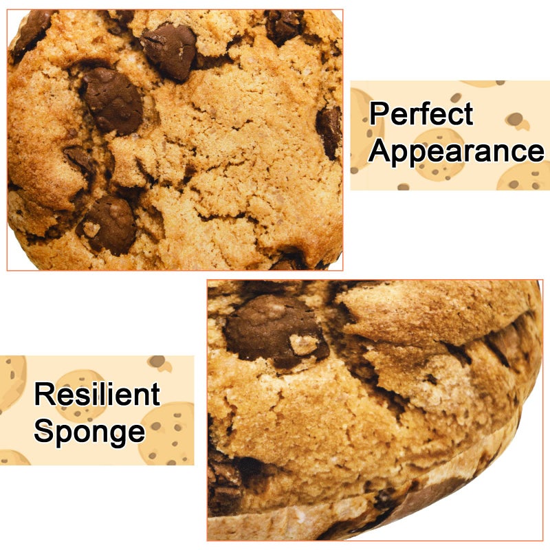 Unittype Unittype 4 Pcs Valentine Gifts Chocolate Chip Cookie Pillows 13.4 Inch Plush Cookie Pillows 3D Digital Print Decorative Realistic Food Shaped Pillow for Kids Bedroom School Classroom Couch Sofa Decor  - Image 4