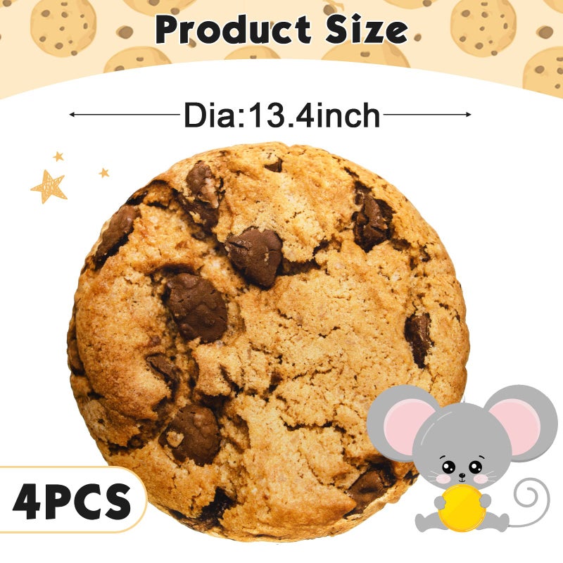 Unittype Unittype 4 Pcs Valentine Gifts Chocolate Chip Cookie Pillows 13.4 Inch Plush Cookie Pillows 3D Digital Print Decorative Realistic Food Shaped Pillow for Kids Bedroom School Classroom Couch Sofa Decor  - Image 3