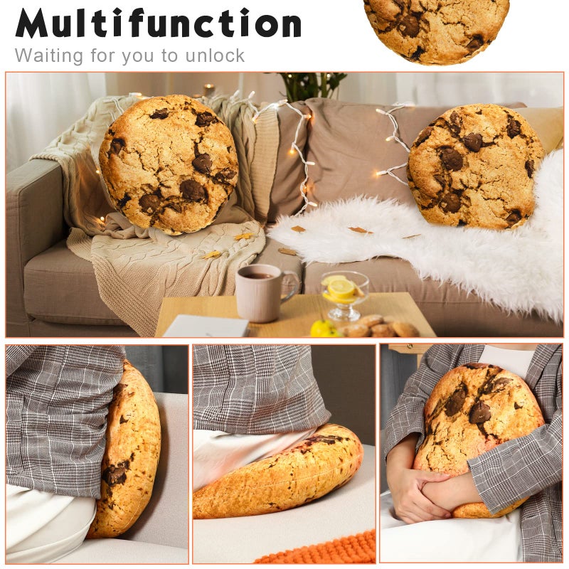 Unittype Unittype 4 Pcs Valentine Gifts Chocolate Chip Cookie Pillows 13.4 Inch Plush Cookie Pillows 3D Digital Print Decorative Realistic Food Shaped Pillow for Kids Bedroom School Classroom Couch Sofa Decor  - Image 5