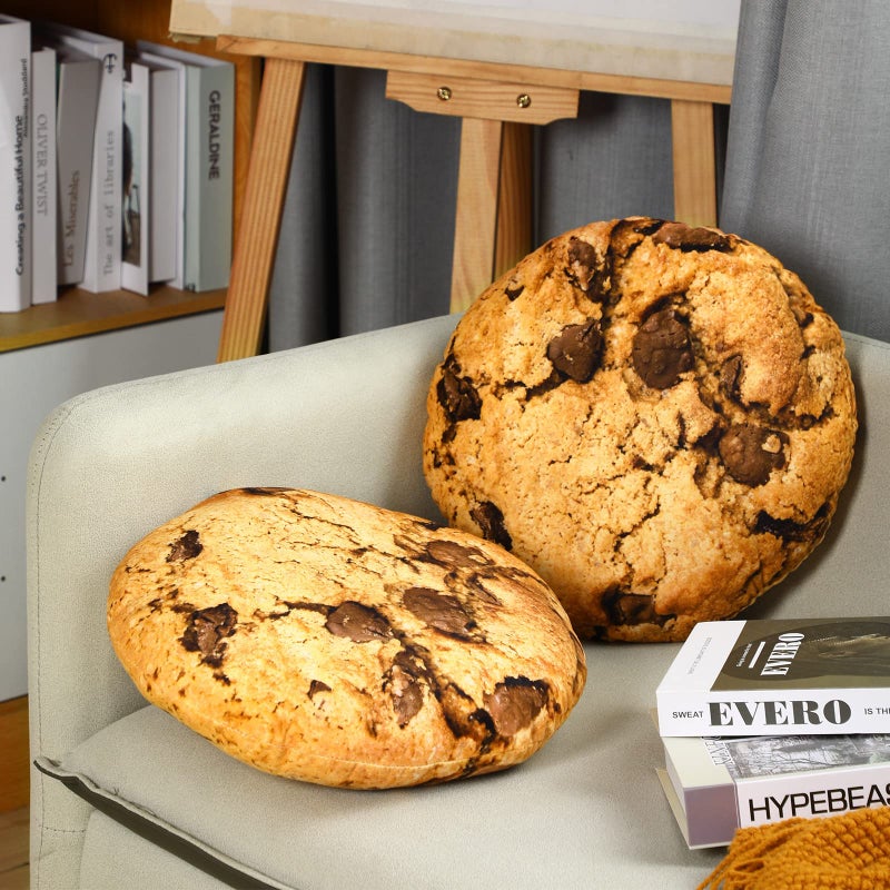 Unittype Unittype 4 Pcs Valentine Gifts Chocolate Chip Cookie Pillows 13.4 Inch Plush Cookie Pillows 3D Digital Print Decorative Realistic Food Shaped Pillow for Kids Bedroom School Classroom Couch Sofa Decor  - Image 2
