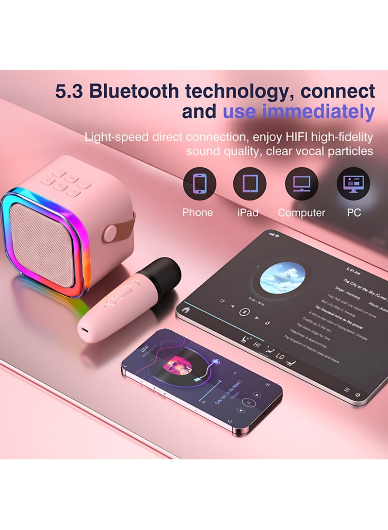 XiaoGiqi Mini Karaoke Machine for Kids | Portable Bluetooth Karaoke Speaker with LED Party Lights & 2 Wireless Microphones | Perfect Birthday & Holiday Toys Gifts for Girls Boys | 1-Pack | Ages 2-12 | Pink - Image 4