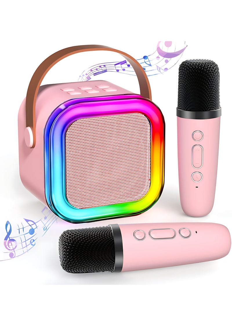 XiaoGiqi Mini Karaoke Machine for Kids | Portable Bluetooth Karaoke Speaker with LED Party Lights & 2 Wireless Microphones | Perfect Birthday & Holiday Toys Gifts for Girls Boys | 1-Pack | Ages 2-12 | Pink - Image 1