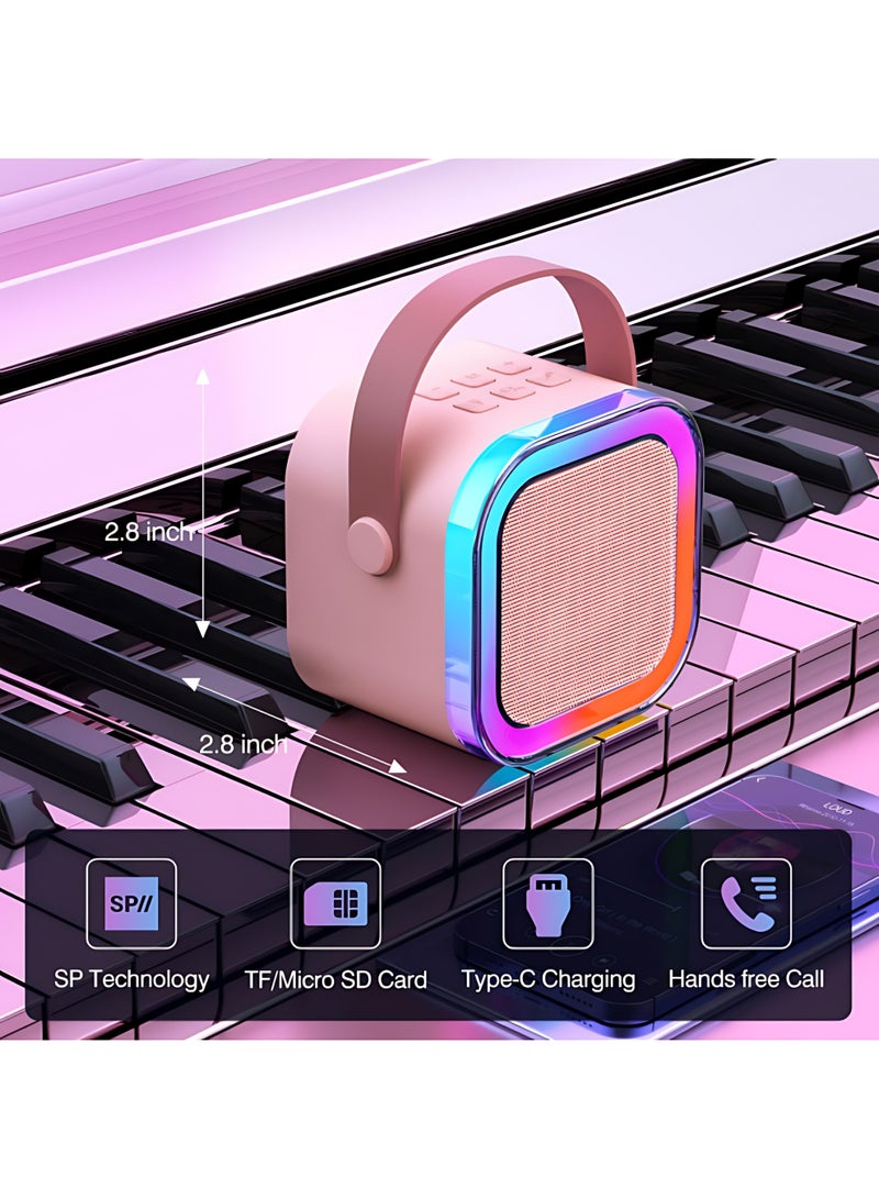 XiaoGiqi Mini Karaoke Machine for Kids | Portable Bluetooth Karaoke Speaker with LED Party Lights & 2 Wireless Microphones | Perfect Birthday & Holiday Toys Gifts for Girls Boys | 1-Pack | Ages 2-12 | Pink - Image 2