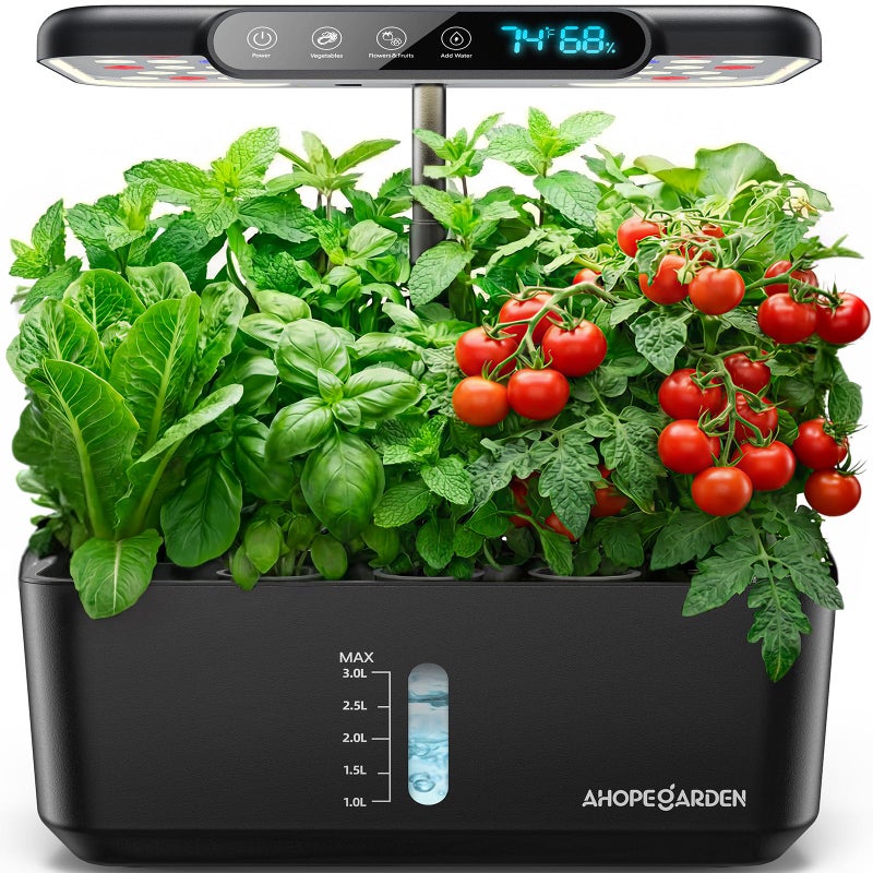 Ahopegarden نظام زراعة الهيدروبونيك من أهوبيغاردن: مجموعة حديقة داخلية مكونة من 10 حاويات مع ضوء نمو LED وعرض ذكي لدرجة الحرارة والرطوبة - مجموعة إنبات النباتات للمطبخ المنزلي - Image 1