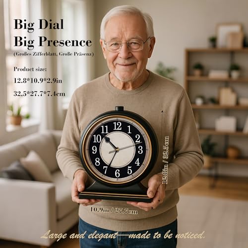 AYRELY® Vintage Desk Clock Silent-Non-Ticking 10-inch dial Table Clock,Retro Mantel Clocks and Easy to Read for Living Room, Bedroom, Shelf Decoration, Fireplace, Farmhouse Decor (Black) - Image 2