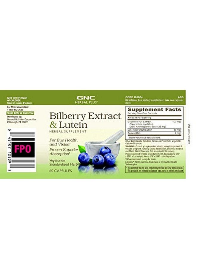 GNC Herbal Plus Bilberry Extract And Lutein 60 Capsules Herbs Provides Eye Health And Vision Support - Image 4