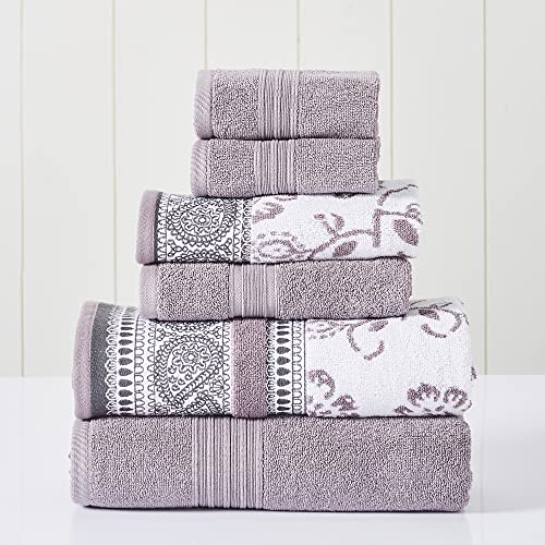 Modern Threads Modern Threads 6 Piece Set 2 Bath Towels 2 Hand Towels 2 Washcloths Yarn Dyed JacquardSolid Towel Set Ophelia Orchid 