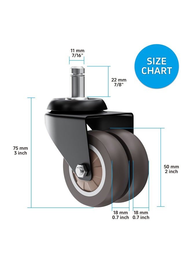 ASHGOOB 2 Inch Office Chair Wheels (Set of 5), Heavy Duty Grey Rubber Chair Casters Replacement, Desk Chair Wheels for Hardwood Floors and Carpet, Smooth & Quiet Universal Fit for Most Chairs(5 Pack) - Image 2