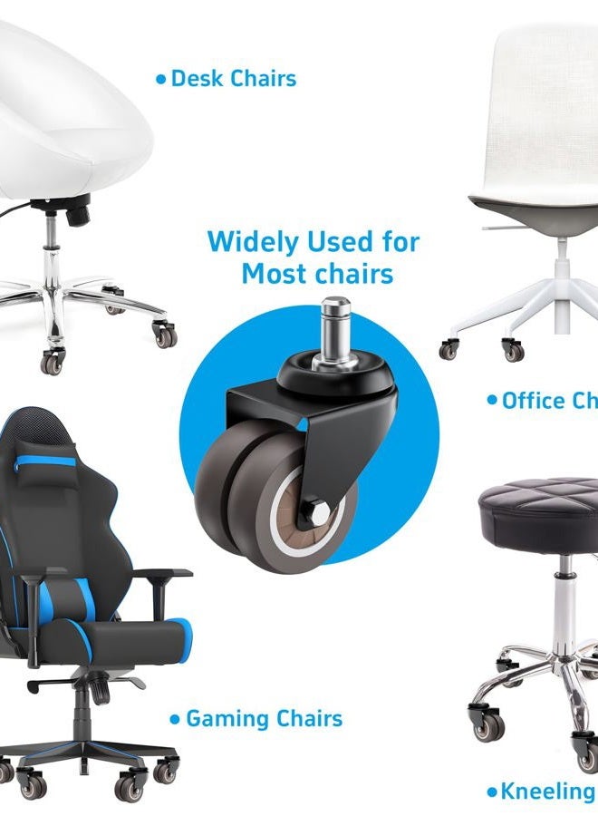 ASHGOOB 2 Inch Office Chair Wheels (Set of 5), Heavy Duty Grey Rubber Chair Casters Replacement, Desk Chair Wheels for Hardwood Floors and Carpet, Smooth & Quiet Universal Fit for Most Chairs(5 Pack) - Image 4