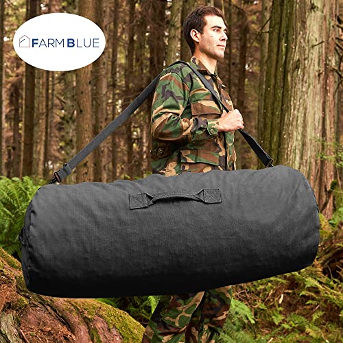 Farm Blue PRimDaYCrACrA Farm Blue GI Zipper Duffel Bag - Enormous 30"x 50" XX Large Military Army Duffel w/.Shouldr Strap- Best 4 Camping, laundry moving & storage-YKK Zippers & 3 Grab Handles (Black, XX-Large) - Image 3