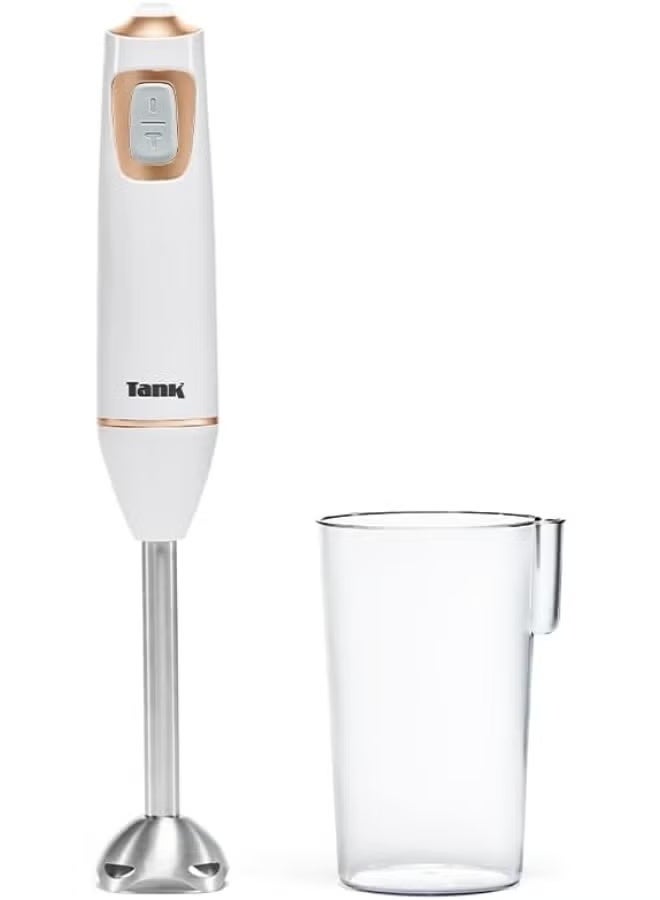 Tank Hand Blender with 600ml BPA Free Beaker,with 5 Speed Control + Turbo, 600 Watts, White, CM-6003-1